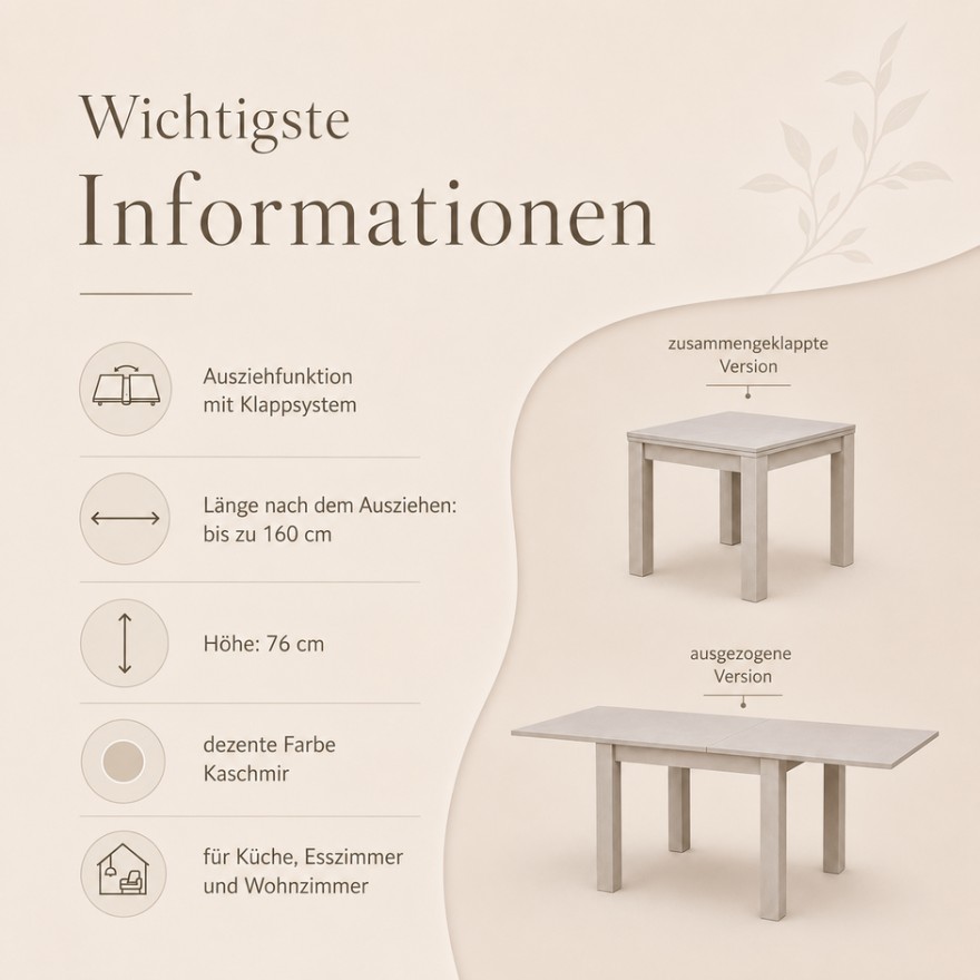 Ausziehbarer Esstisch VIGO 80–160 cm