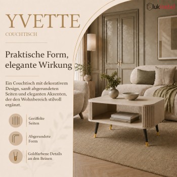 Couchtisch YVETTE KASCHMIR mit Ablage und Beinen