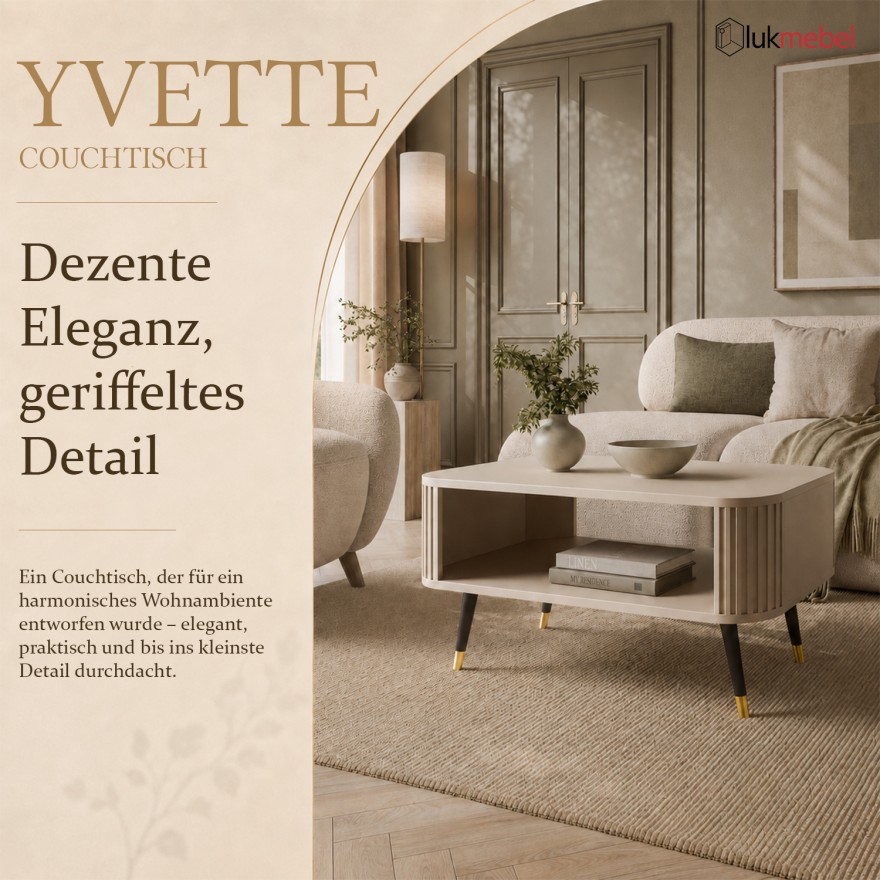 Couchtisch YVETTE KASCHMIR mit Ablage und Beinen