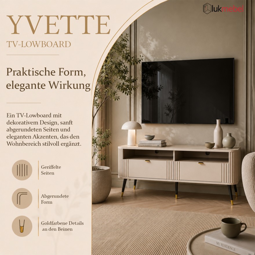 TV-Lowboard YVETTE KASCHMIR 138 cm mit zwei Schubladen