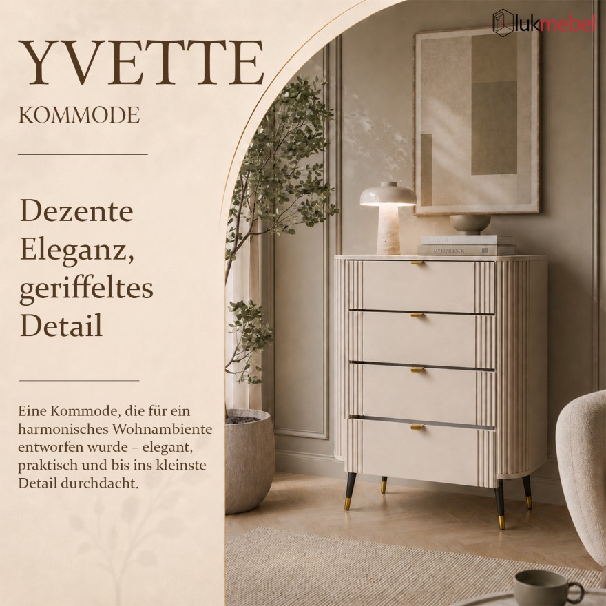 Kommode YVETTE KASCHMIR 4S mit vier Schubladen
