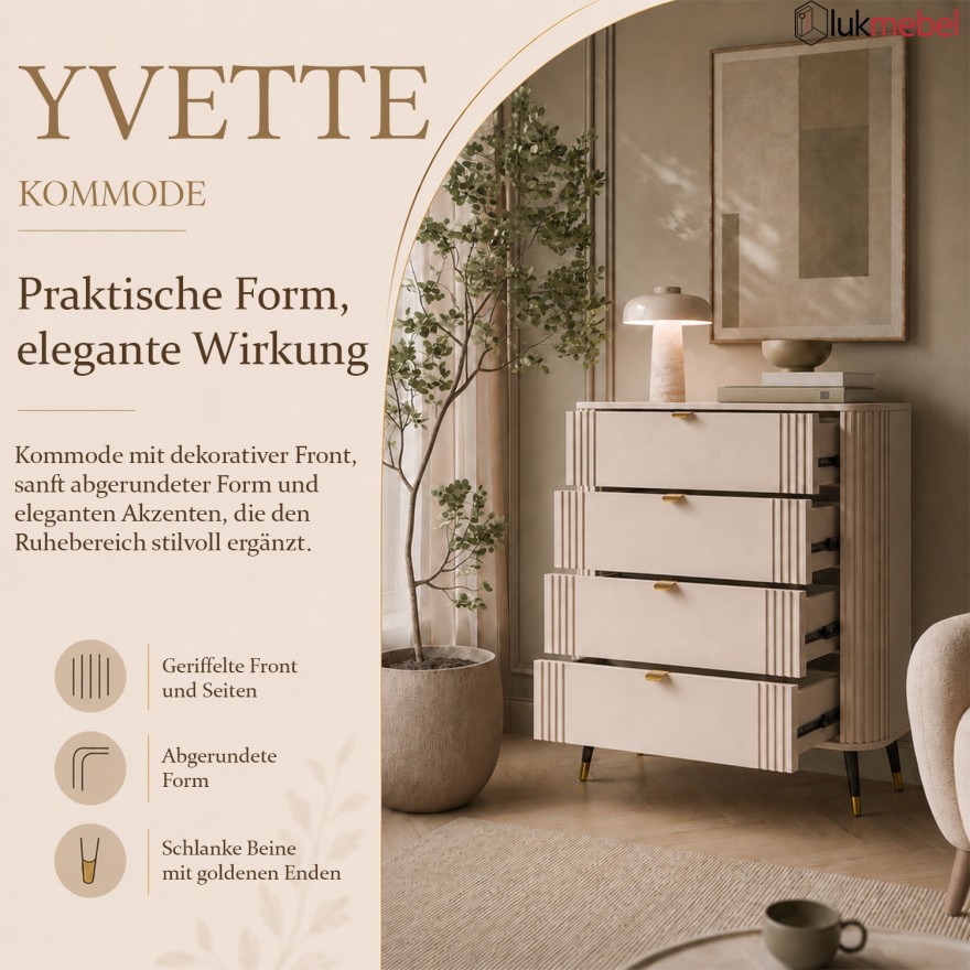 Kommode YVETTE KASCHMIR 4S mit vier Schubladen