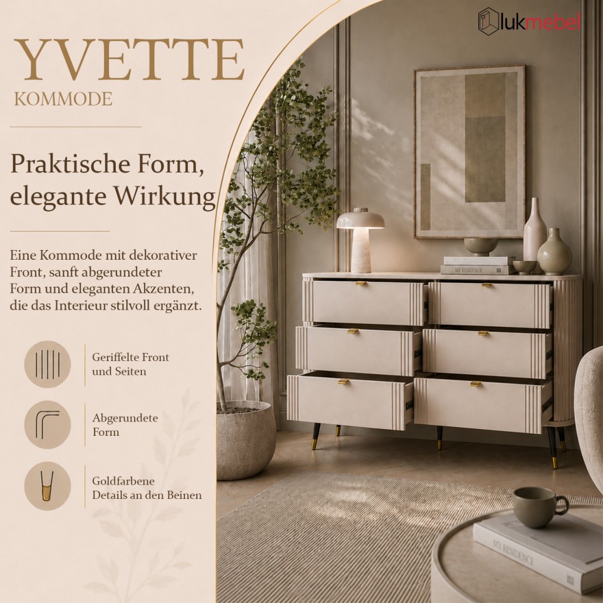 Kommode YVETTE KASCHMIR 6S mit sechs Schubladen