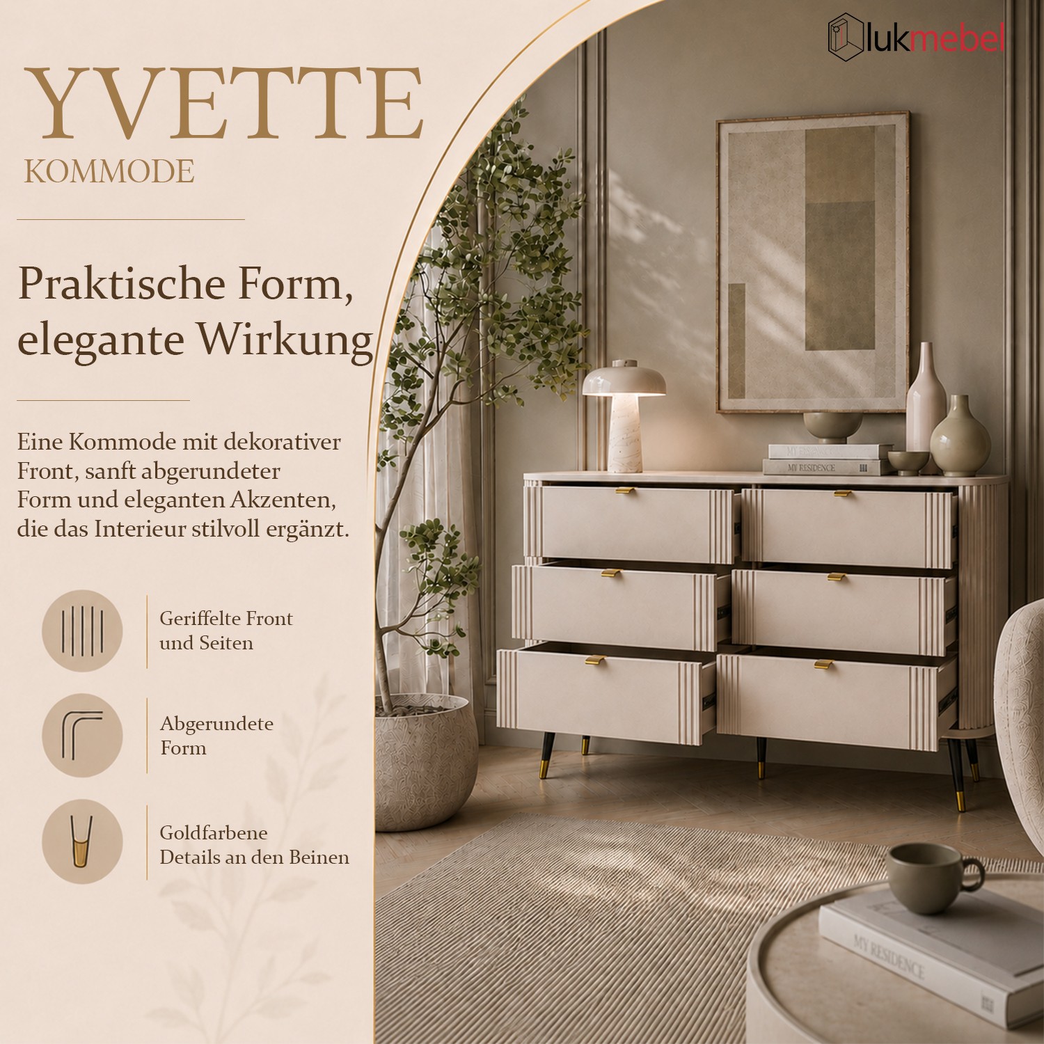 Kommode YVETTE KASCHMIR 6S mit sechs Schubladen
