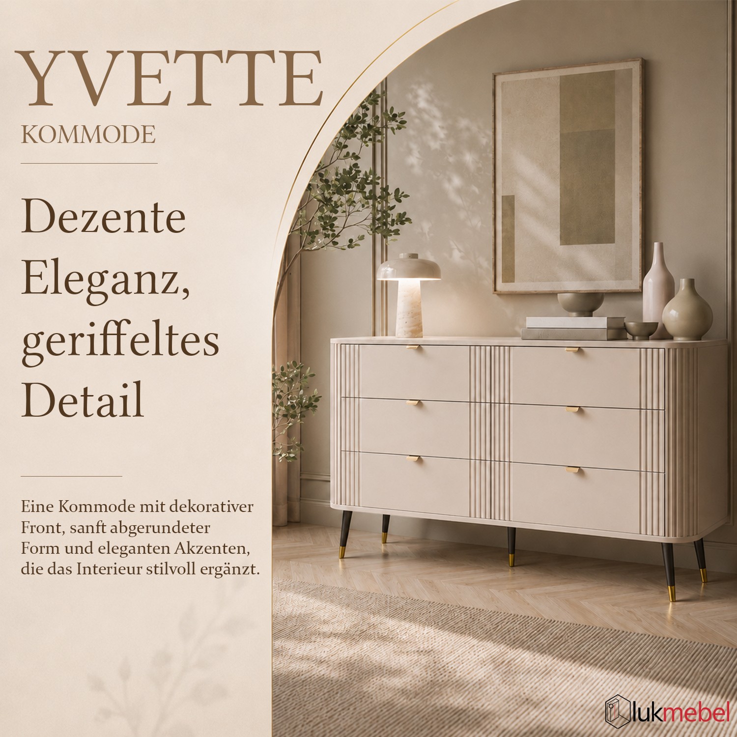 Kommode YVETTE KASCHMIR 6S mit sechs Schubladen