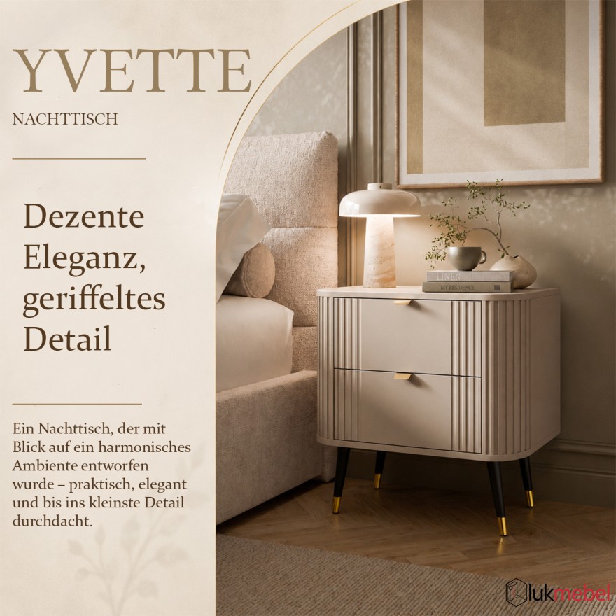 Nachttisch YVETTE KASCHMIR mit zwei Schubladen