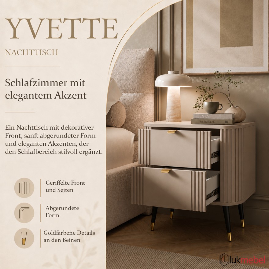 Nachttisch YVETTE KASCHMIR mit zwei Schubladen