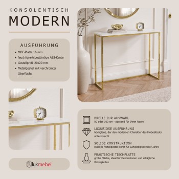 Konsole MODERN II, GOLD-CHROM, 80/100 cm, Hochglanz