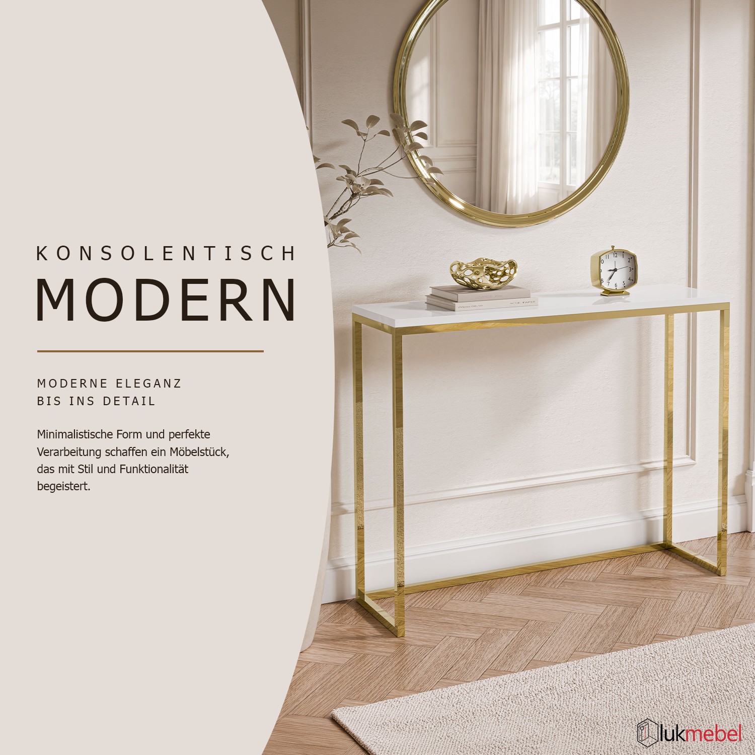 Konsole MODERN II, GOLD-CHROM, 80/100 cm, Hochglanz