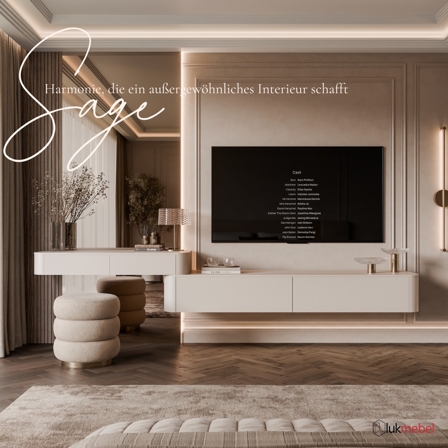 Hängendes TV-Möbel-Set SAGE KASCHMIR mit TV-Schrank und Konsole