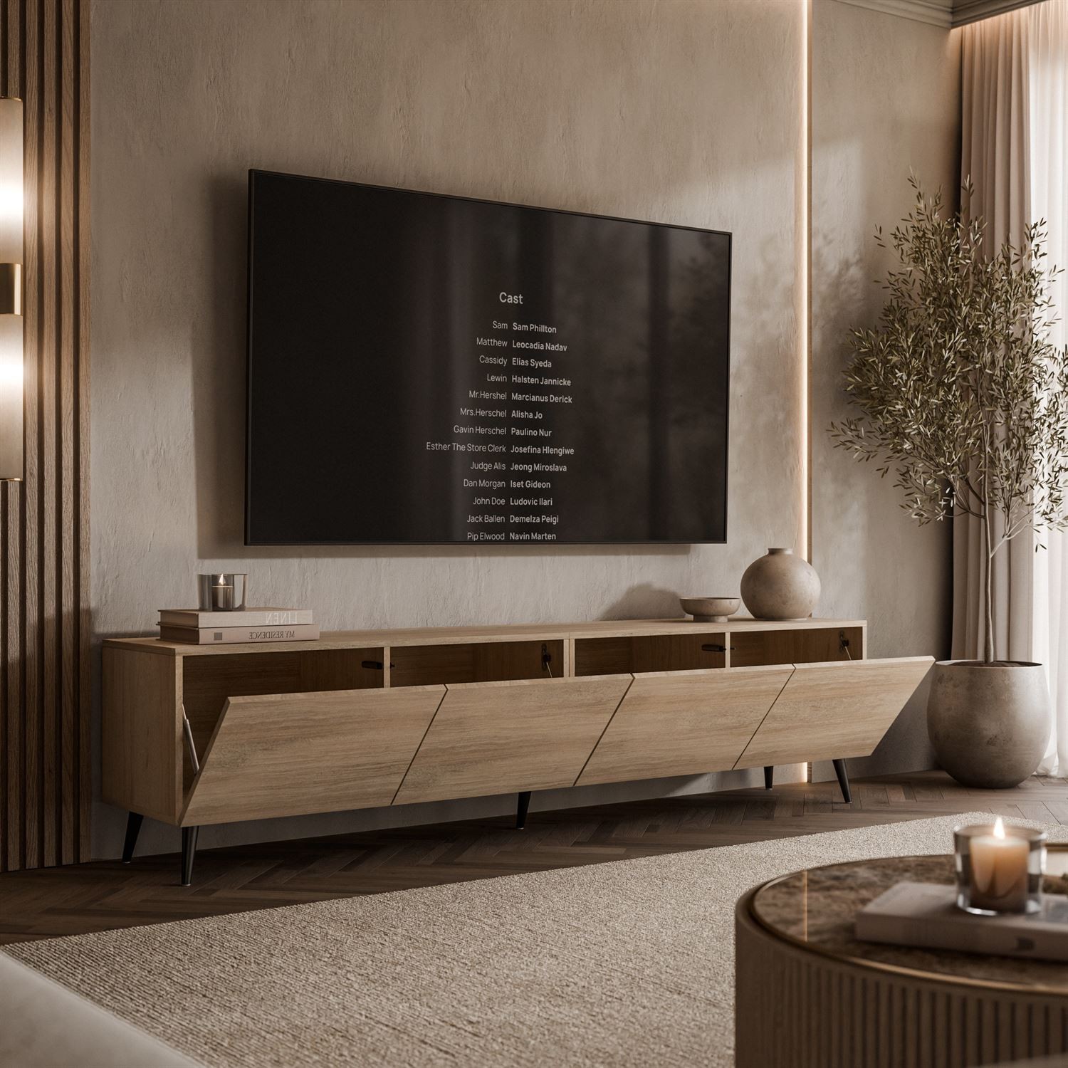TV-Möbel COLGANTE TRAVERTIN 200 cm mit Beinen