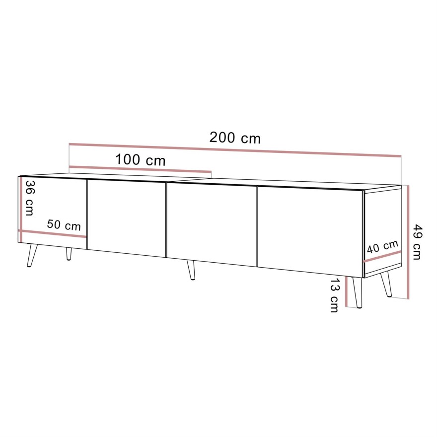 TV-Möbel COLGANTE TRAVERTIN 200 cm mit Beinen