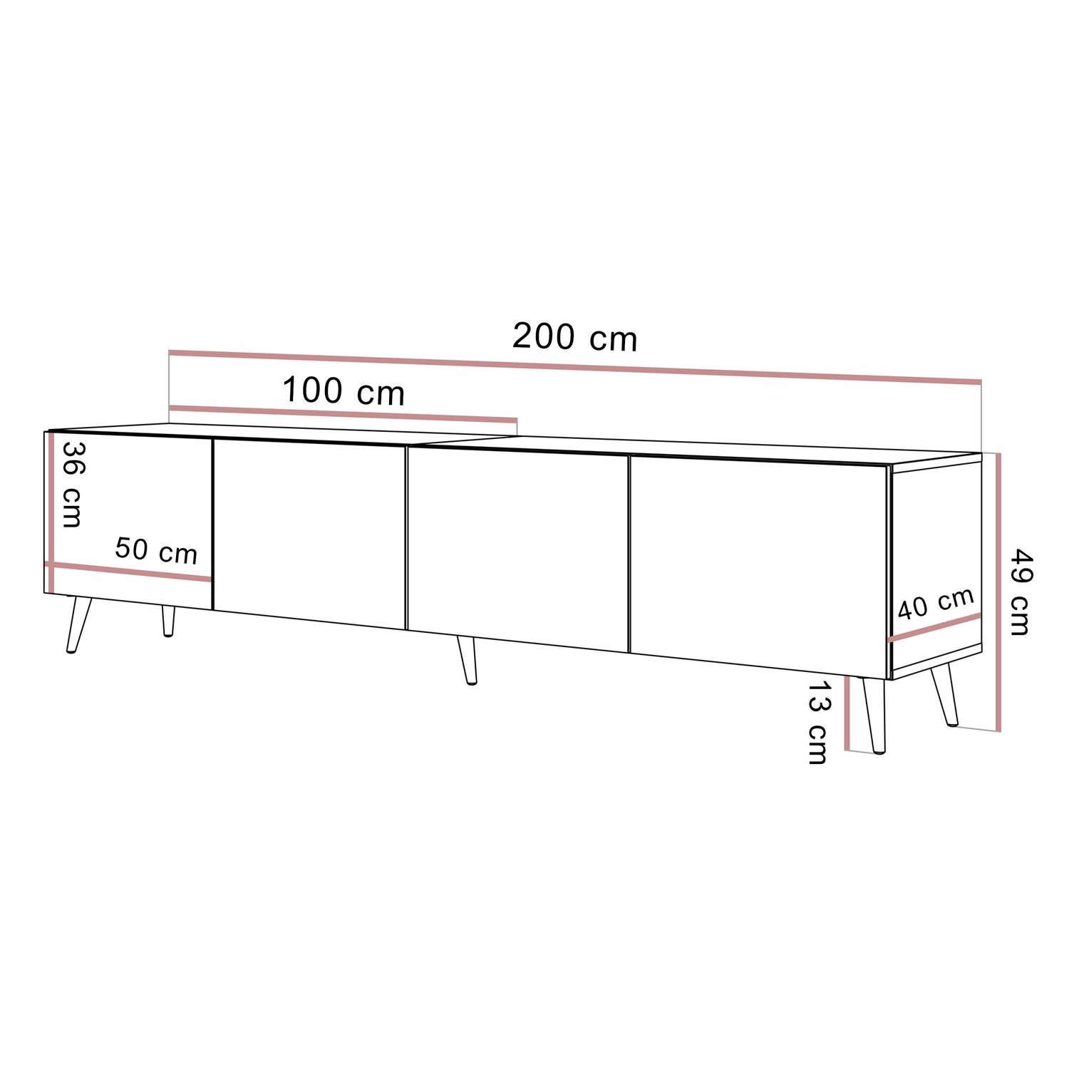 TV-Möbel COLGANTE TRAVERTIN 200 cm mit Beinen