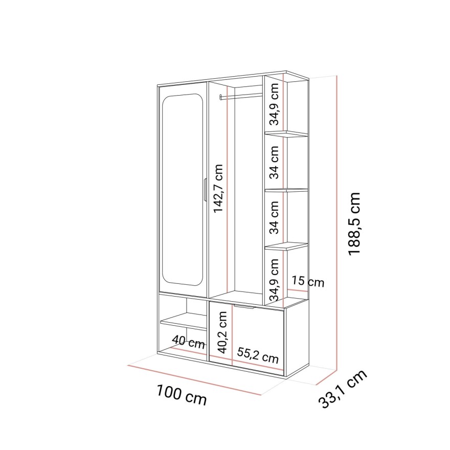 Garderobe NOLA mit Spiegel und Schuhschrank