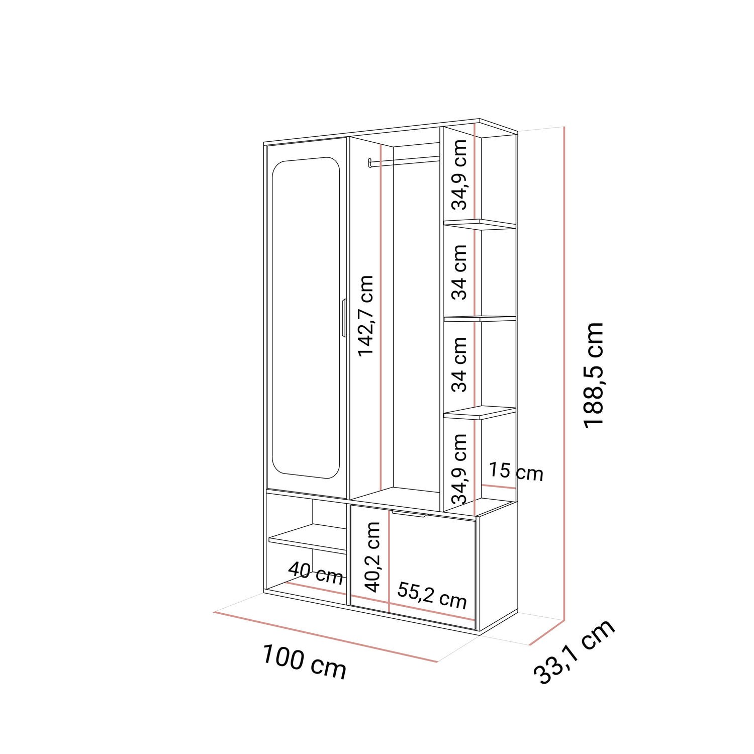 Garderobe NOLA mit Spiegel und Schuhschrank