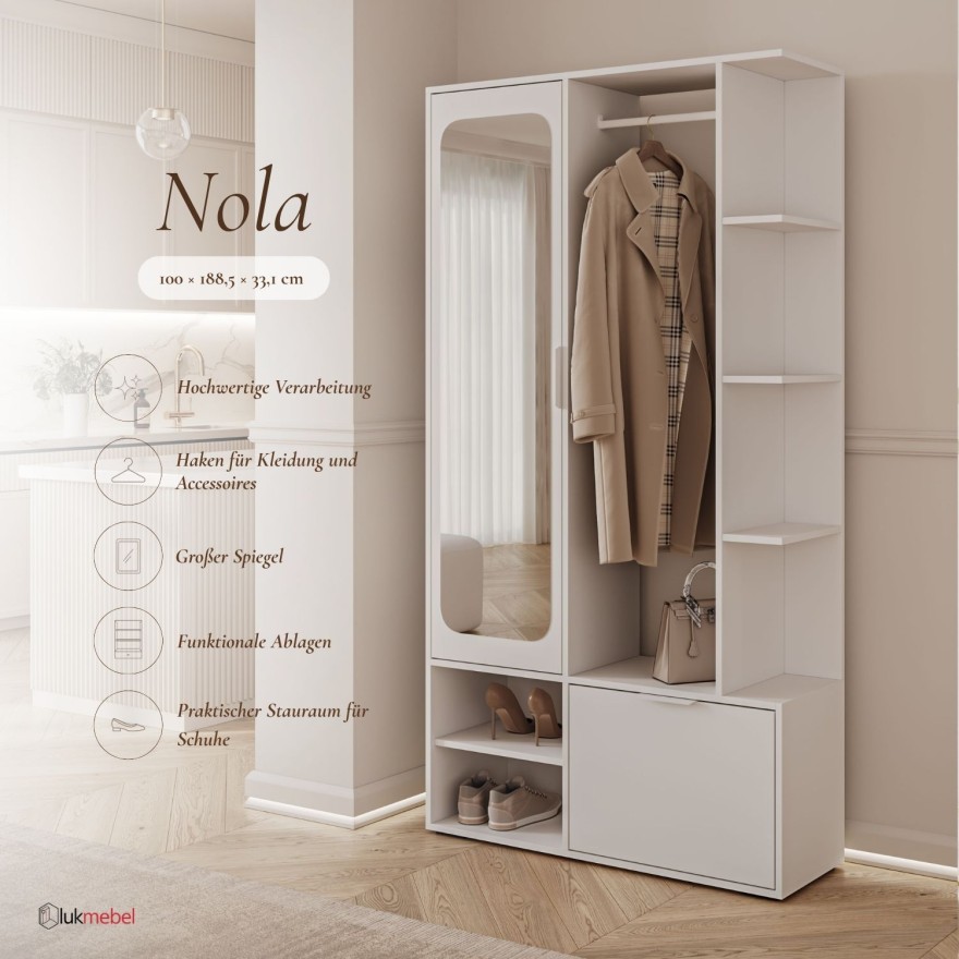 Garderobe NOLA mit Spiegel und Schuhschrank