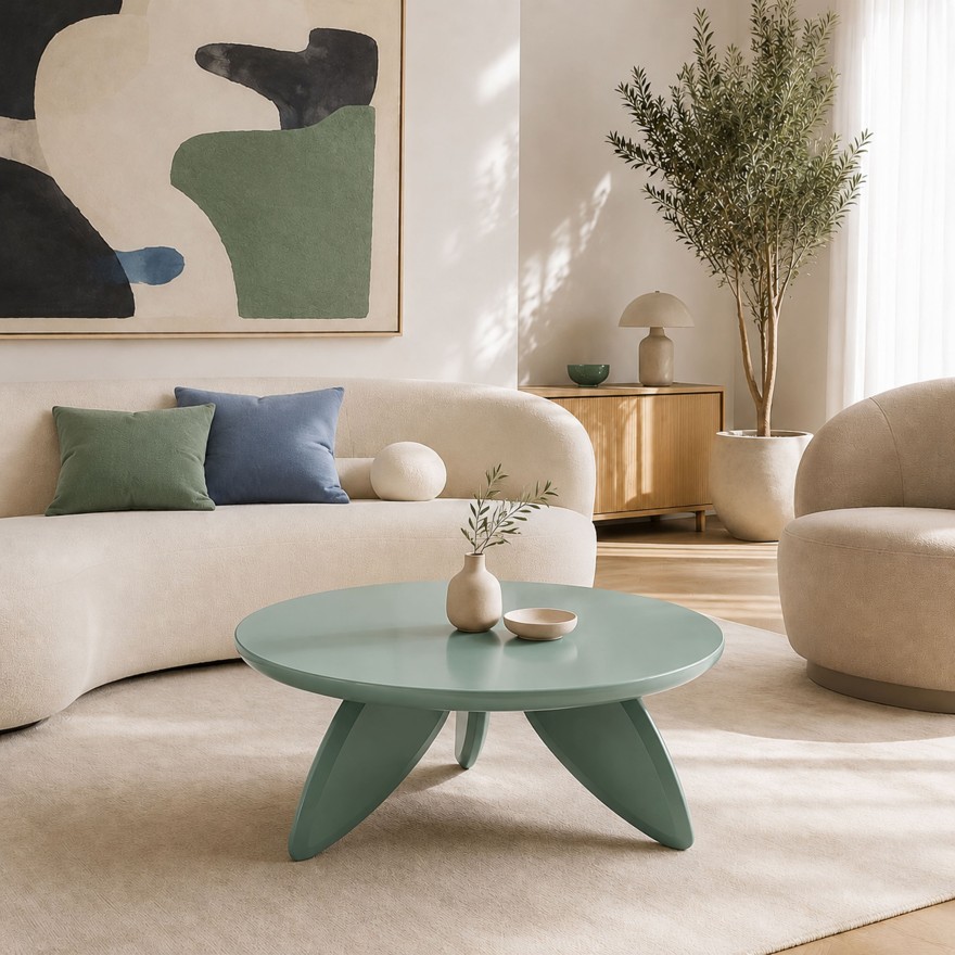 Couchtisch LARA 80 cm mit rundem Hochglanz-Tischplatte