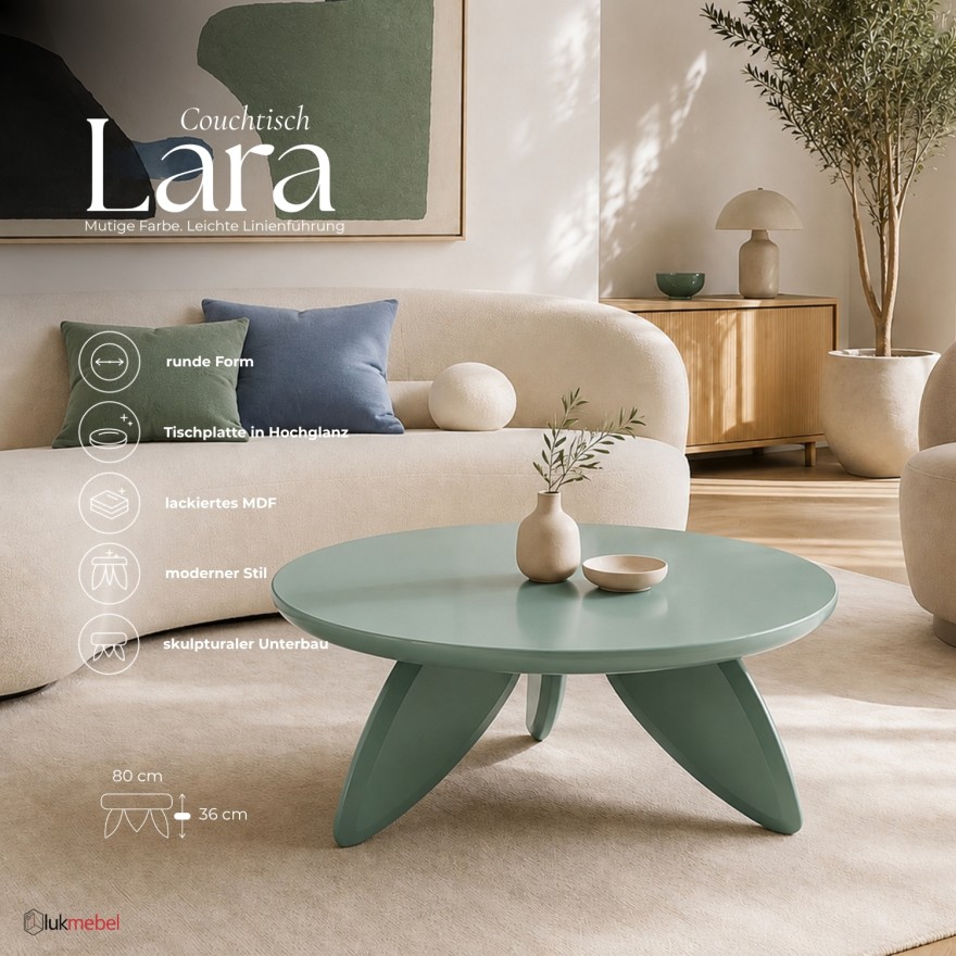 Couchtisch LARA 80 cm mit rundem Hochglanz-Tischplatte
