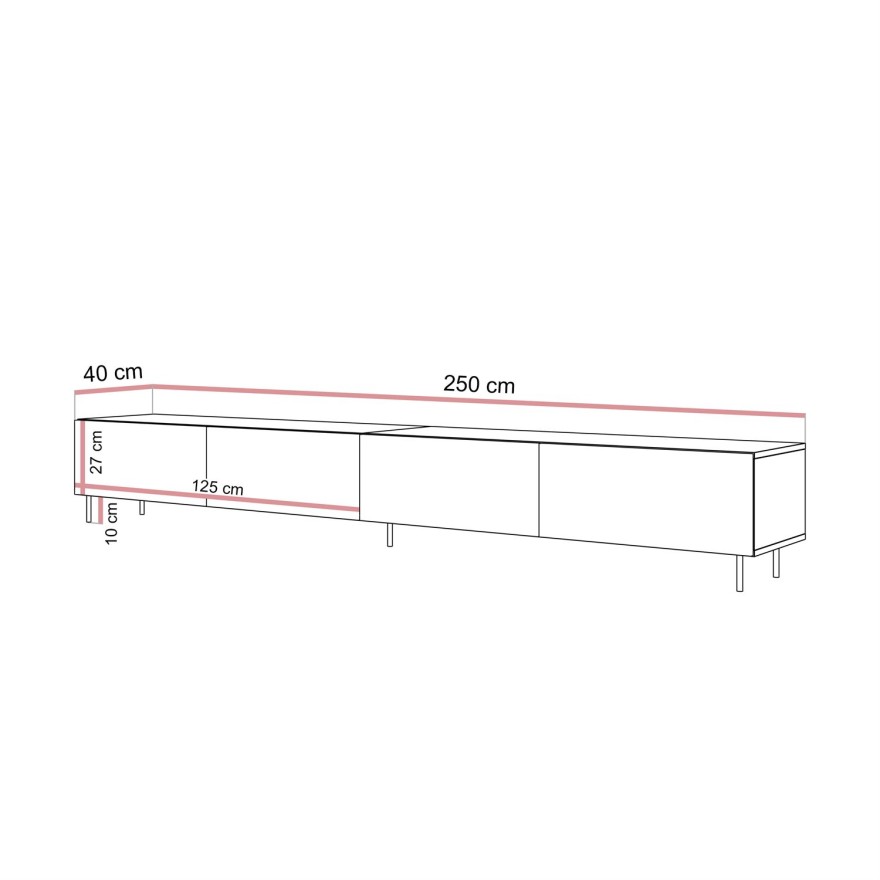 TV-Möbel CARMEN MATT 250 cm mit Beinen