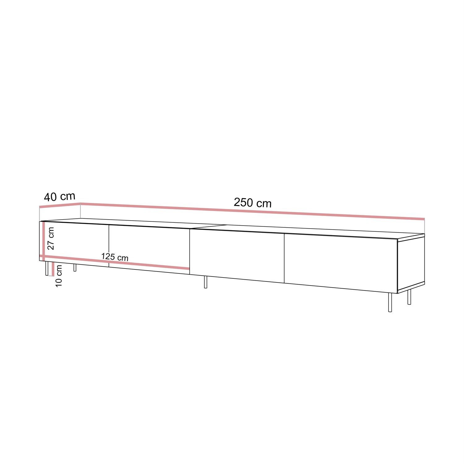 TV-Möbel CARMEN MATT 250 cm mit Beinen