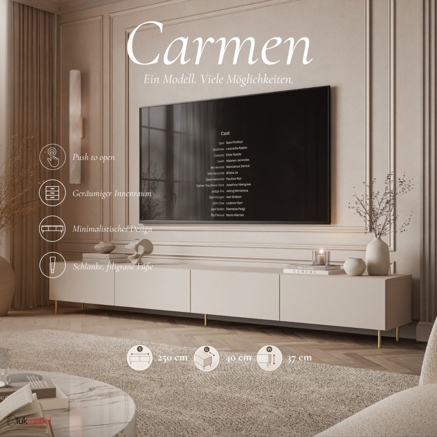 TV-Möbel CARMEN MATT 250 cm mit Beinen