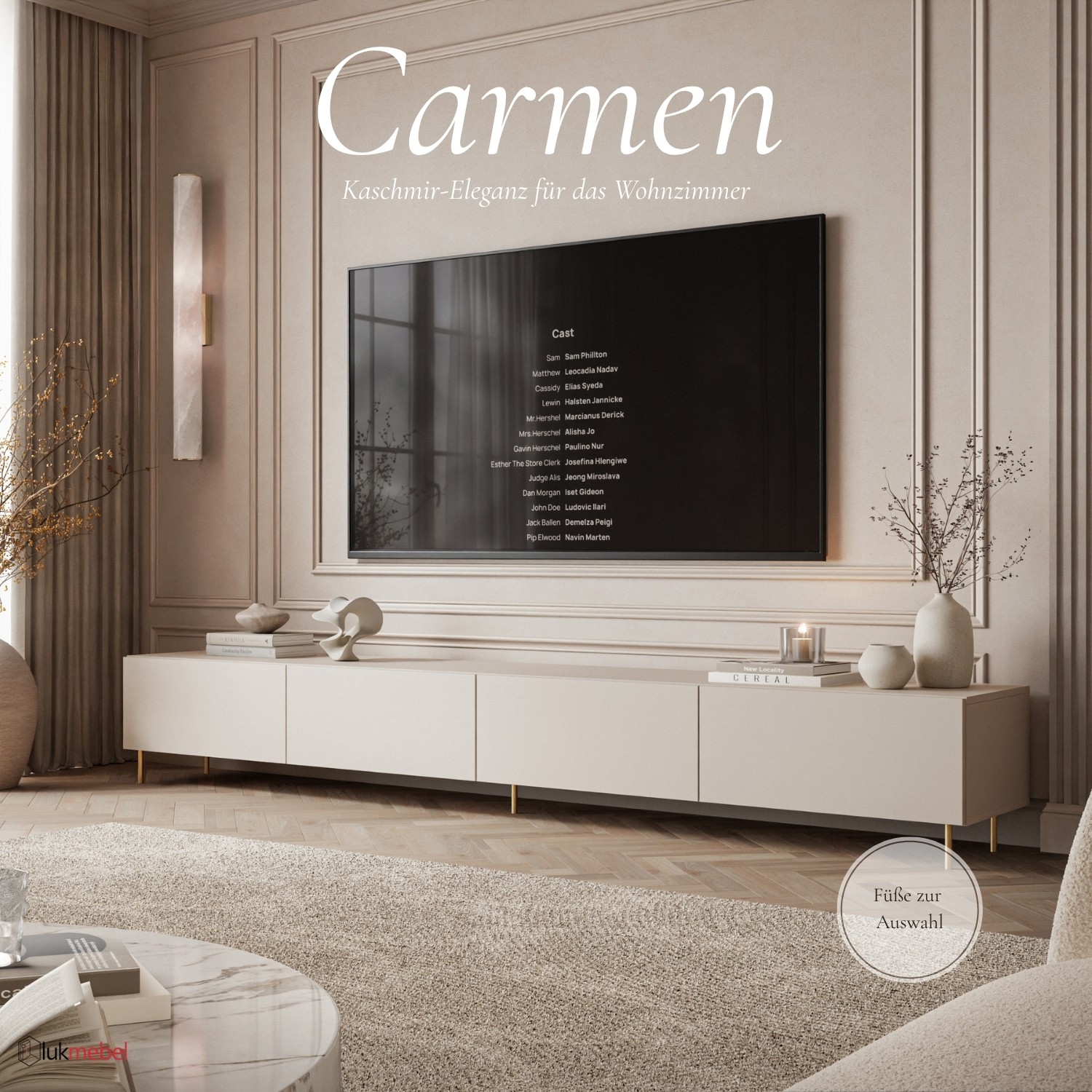 TV-Möbel CARMEN MATT 250 cm mit Beinen