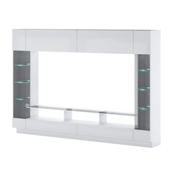 Wohnwand BLAKE in Weiß Hochglanz/Antisol mit LED-Beleuchtung