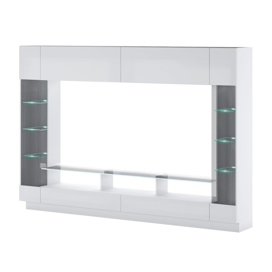 Wohnwand BLAKE in Weiß Hochglanz/Antisol mit LED-Beleuchtung