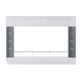 Wohnwand BLAKE in Weiß Hochglanz/Antisol mit LED-Beleuchtung
