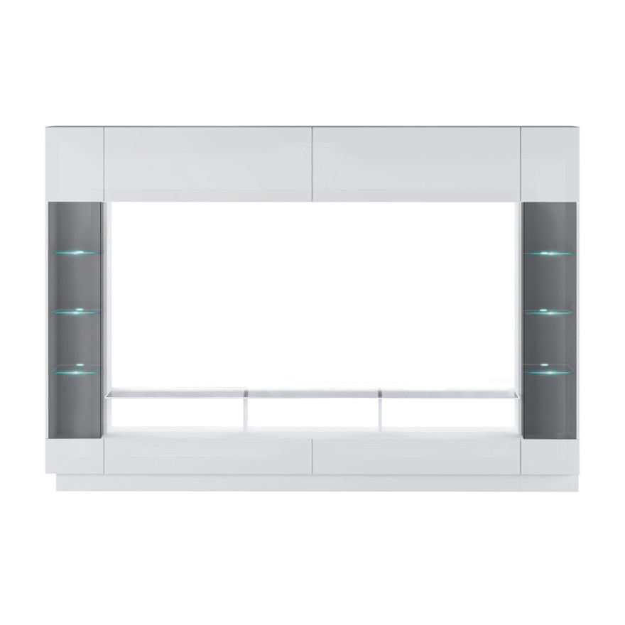 Wohnwand BLAKE in Weiß Hochglanz/Antisol mit LED-Beleuchtung