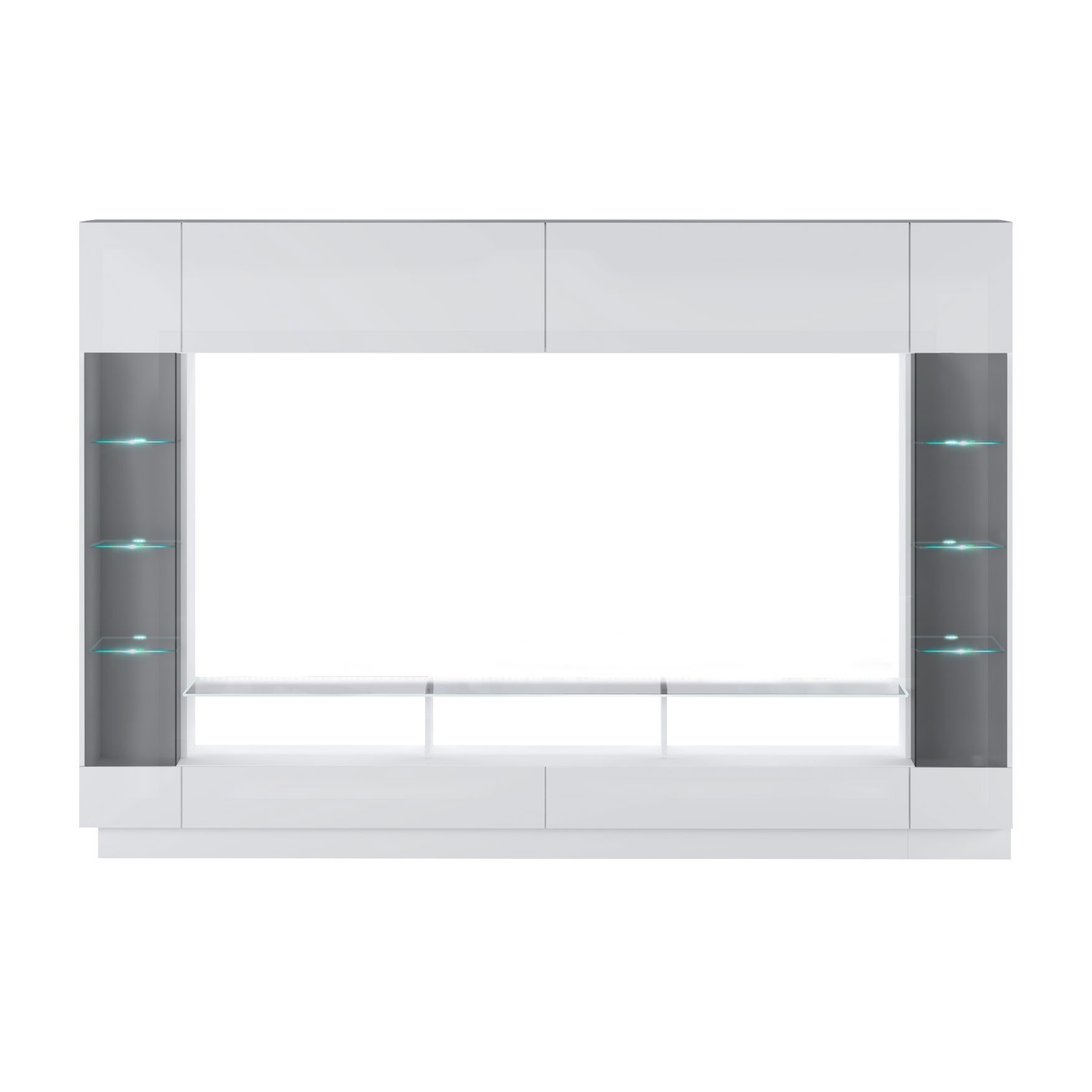 Wohnwand BLAKE in Weiß Hochglanz/Antisol mit LED-Beleuchtung