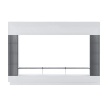 Wohnwand BLAKE in Weiß Hochglanz/Antisol mit LED-Beleuchtung
