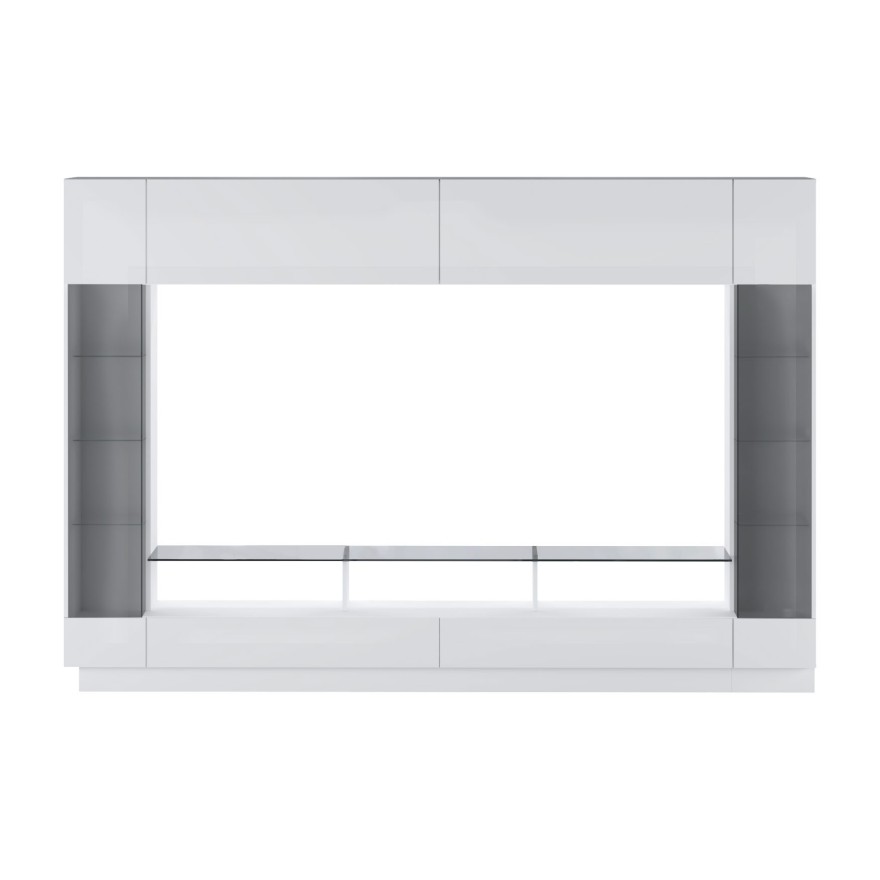 Wohnwand BLAKE in Weiß Hochglanz/Antisol mit LED-Beleuchtung