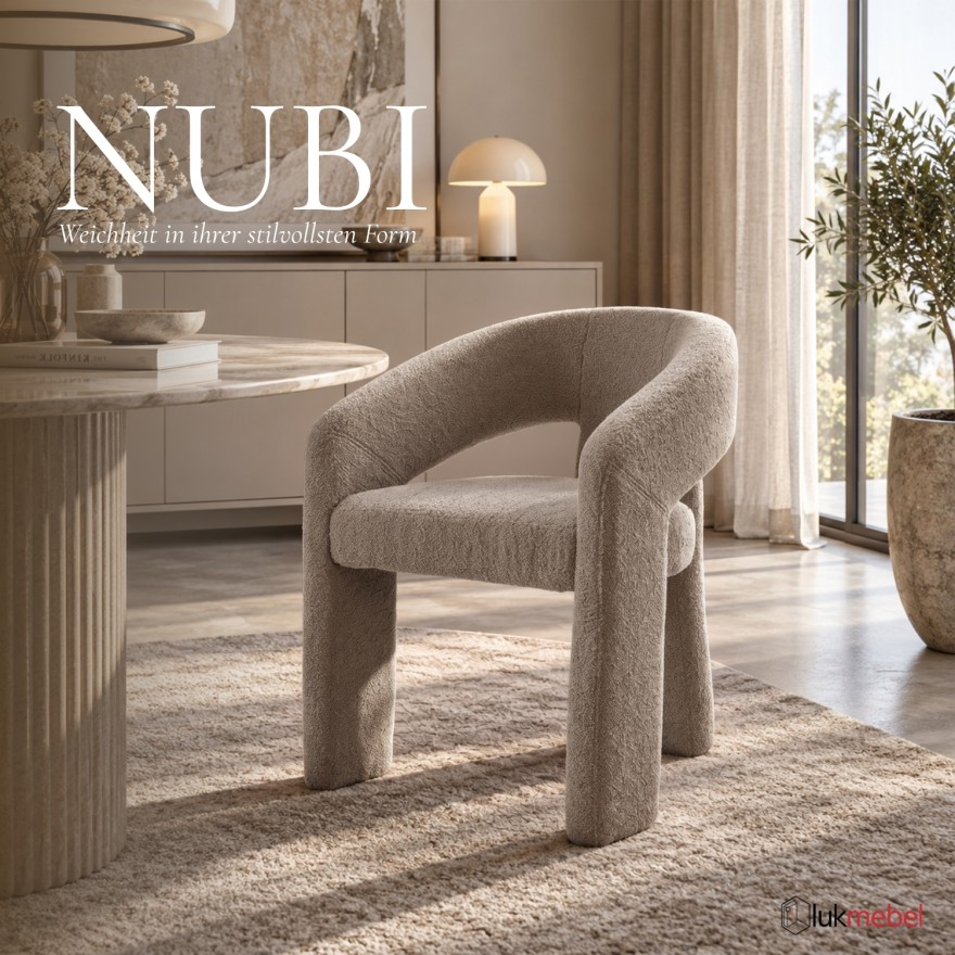 Sessel NUBI aus Bouclé-Stoff mit abgerundeter Rückenlehne