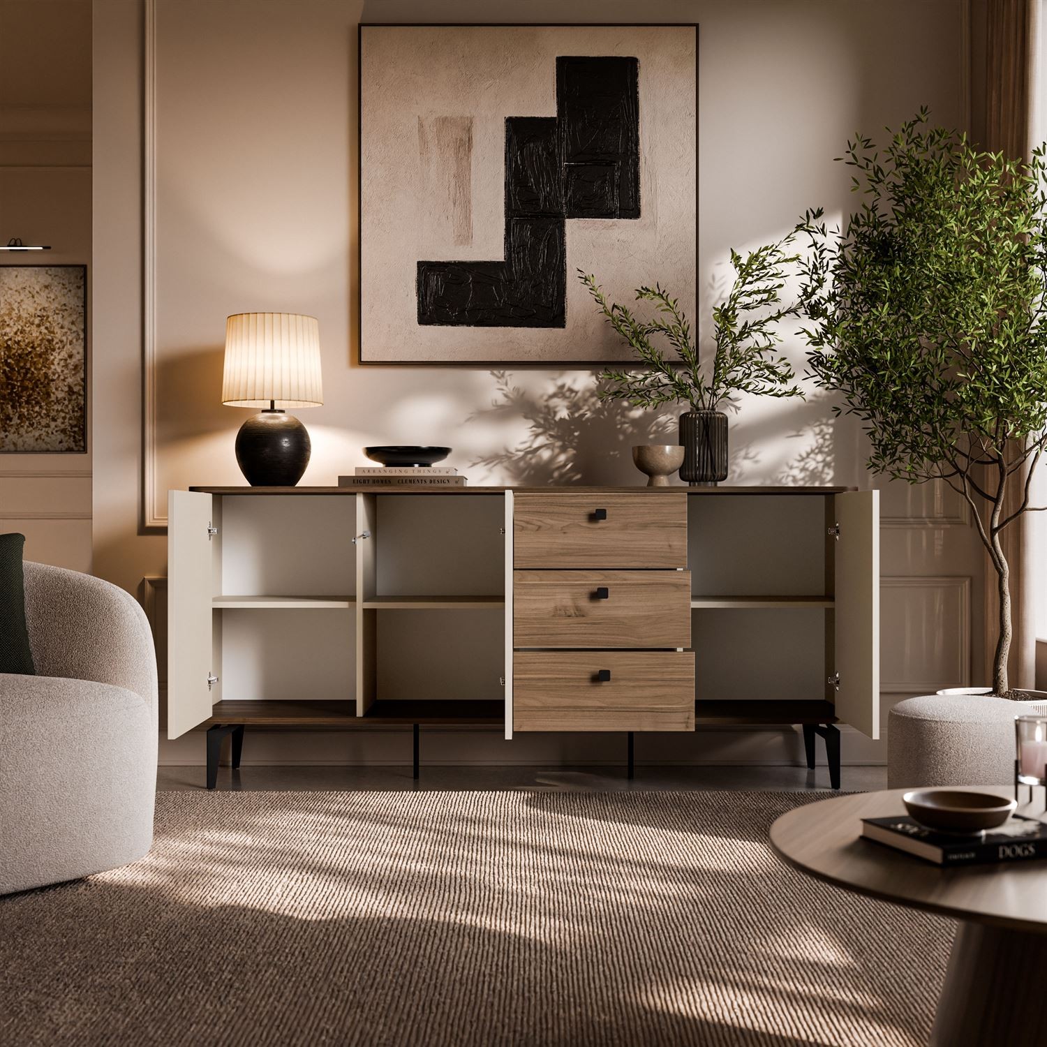 Kommode MOCHA 180 cm 3D3S Kaschmir Nussbaum Royal mit Schubladen
