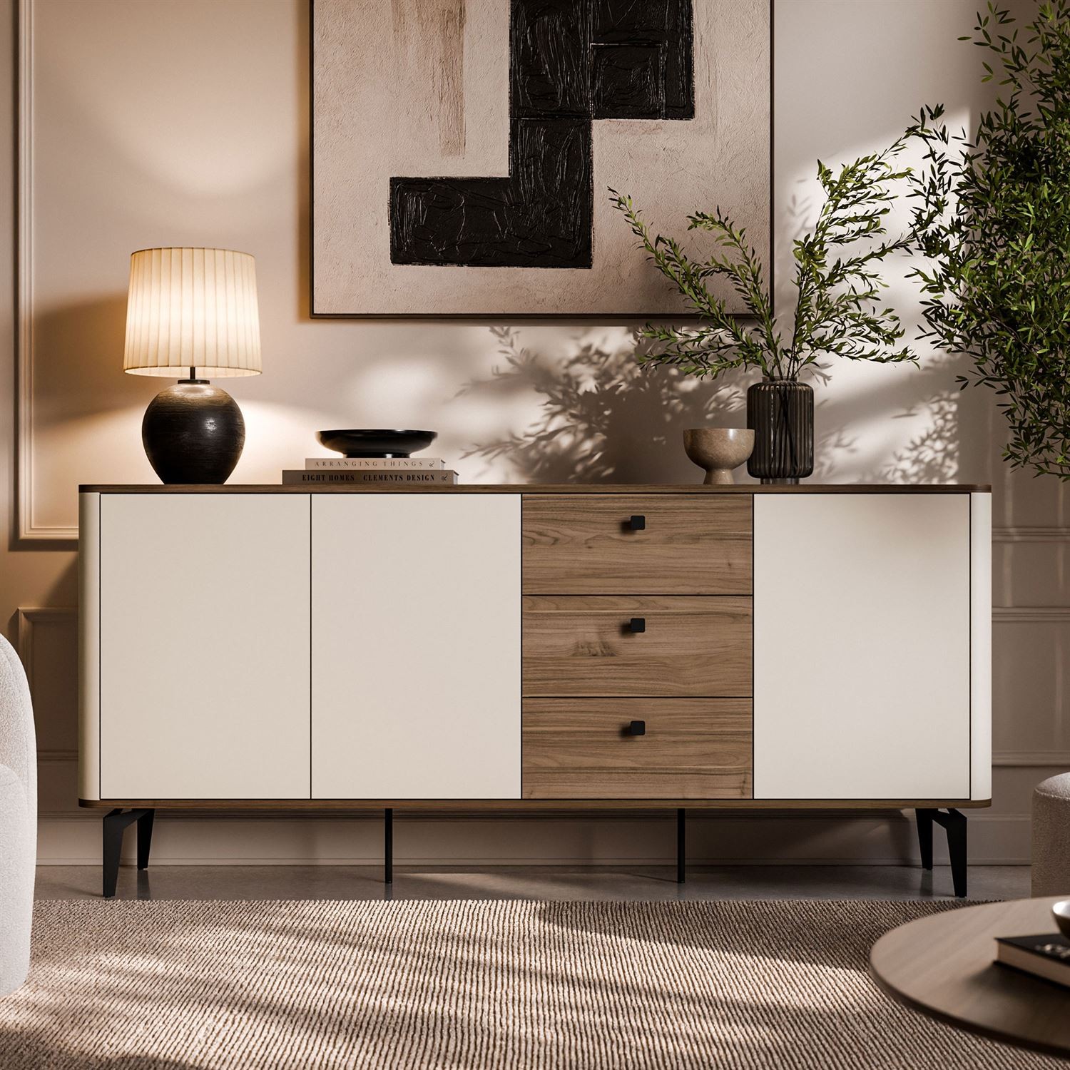Kommode MOCHA 180 cm 3D3S Kaschmir Nussbaum Royal mit Schubladen