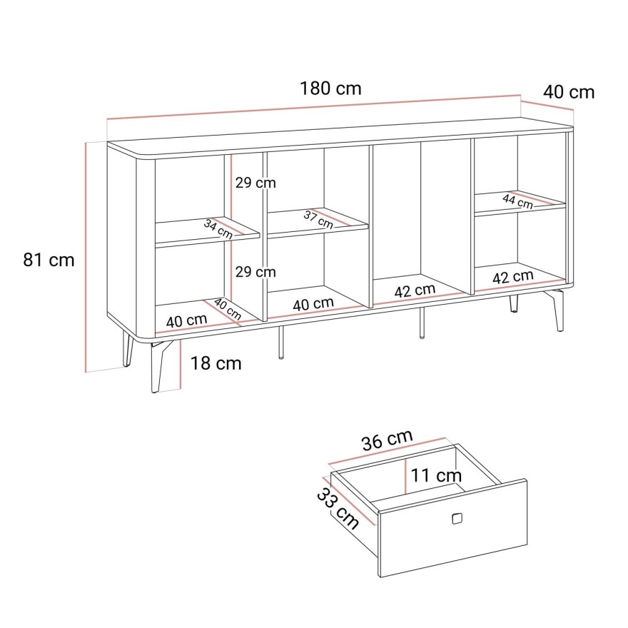 Kommode MOCHA 180 cm 3D3S Kaschmir Nussbaum Royal mit Schubladen