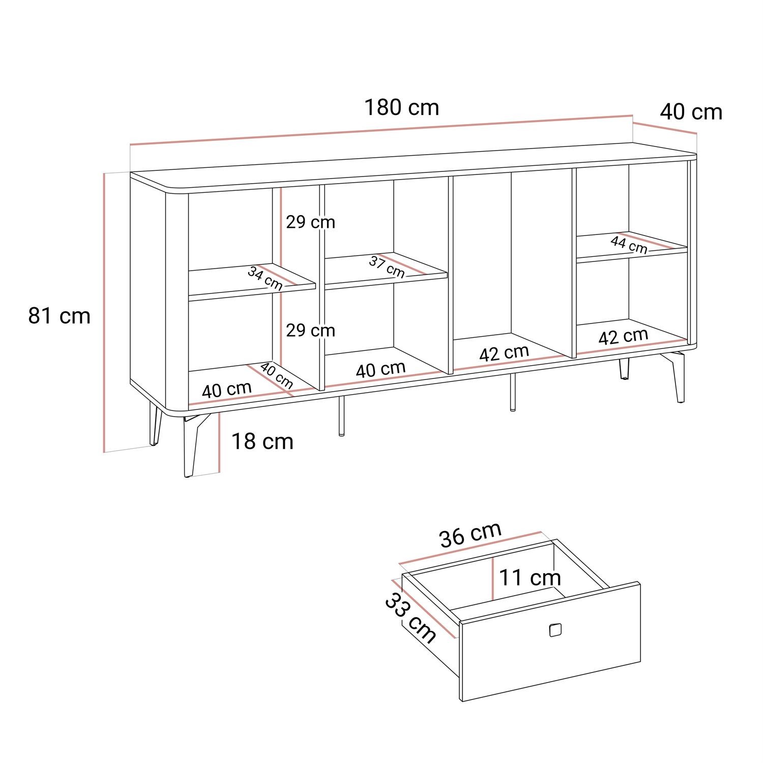 Kommode MOCHA 180 cm 3D3S Kaschmir Nussbaum Royal mit Schubladen