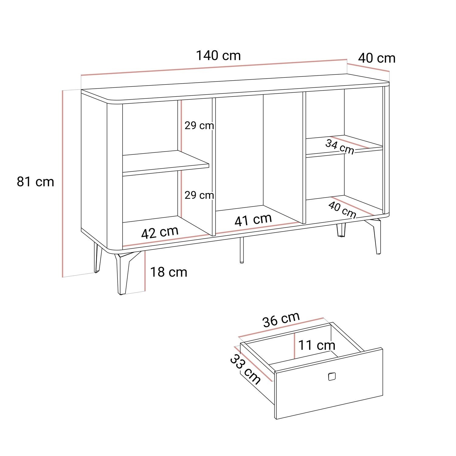 Kommode MOCHA 140 cm 2D3S Kaschmir Nussbaum Royal mit Schubladen