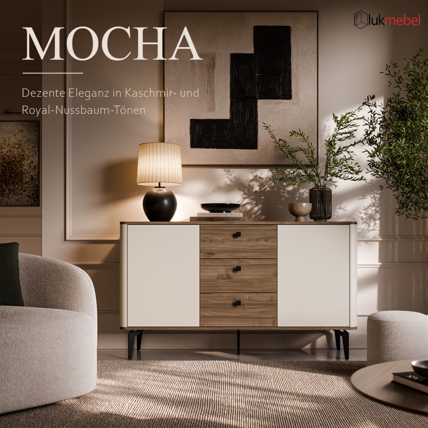 Kommode MOCHA 140 cm 2D3S Kaschmir Nussbaum Royal mit Schubladen