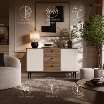 Kommode MOCHA 140 cm 2D3S Kaschmir Nussbaum Royal mit Schubladen
