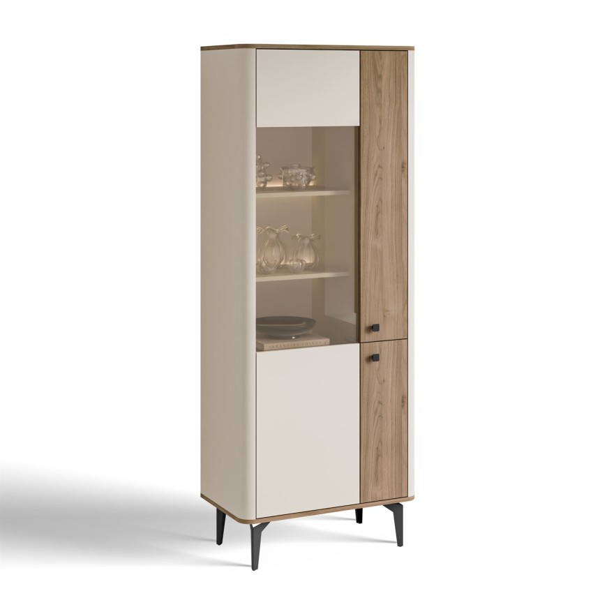 Vitrine MOCHA mit Glasfront und LED-Beleuchtung.