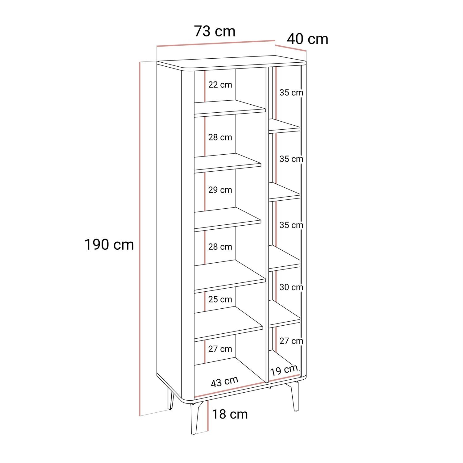 Vitrine MOCHA mit Glasfront und LED-Beleuchtung.