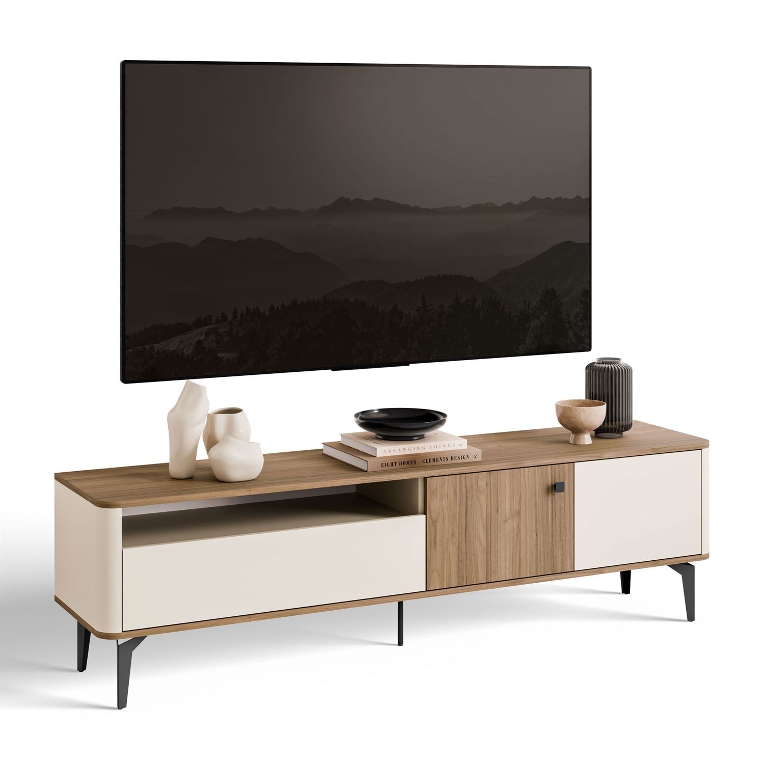TV-Schrank MOCHA 180 cm mit Schublade und offenem Fach.