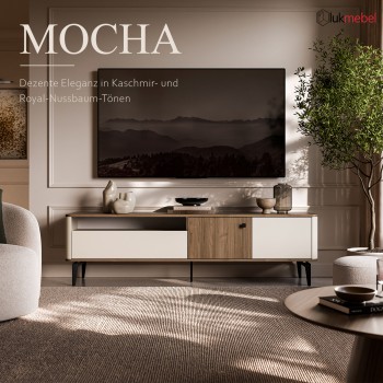 TV-Schrank MOCHA 180 cm mit Schublade und offenem Fach.