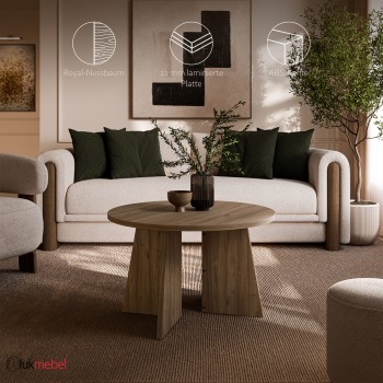 Runder Couchtisch MOCHA 58 cm Nussbaum Royal