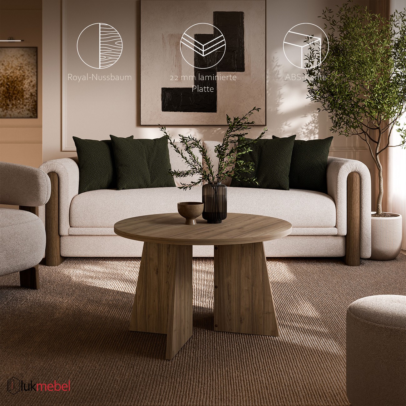 Runder Couchtisch MOCHA 58 cm Nussbaum Royal