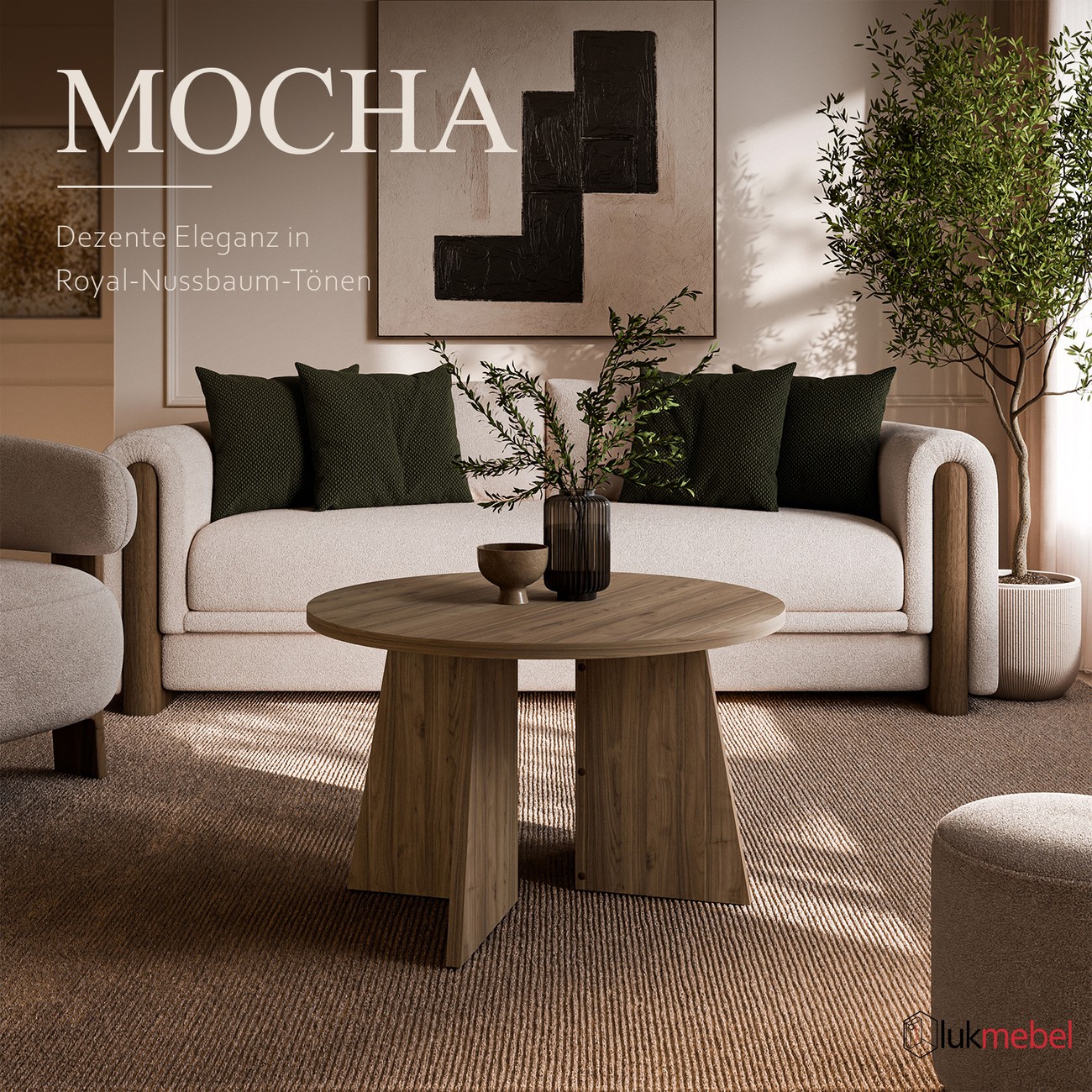 Runder Couchtisch MOCHA 58 cm Nussbaum Royal