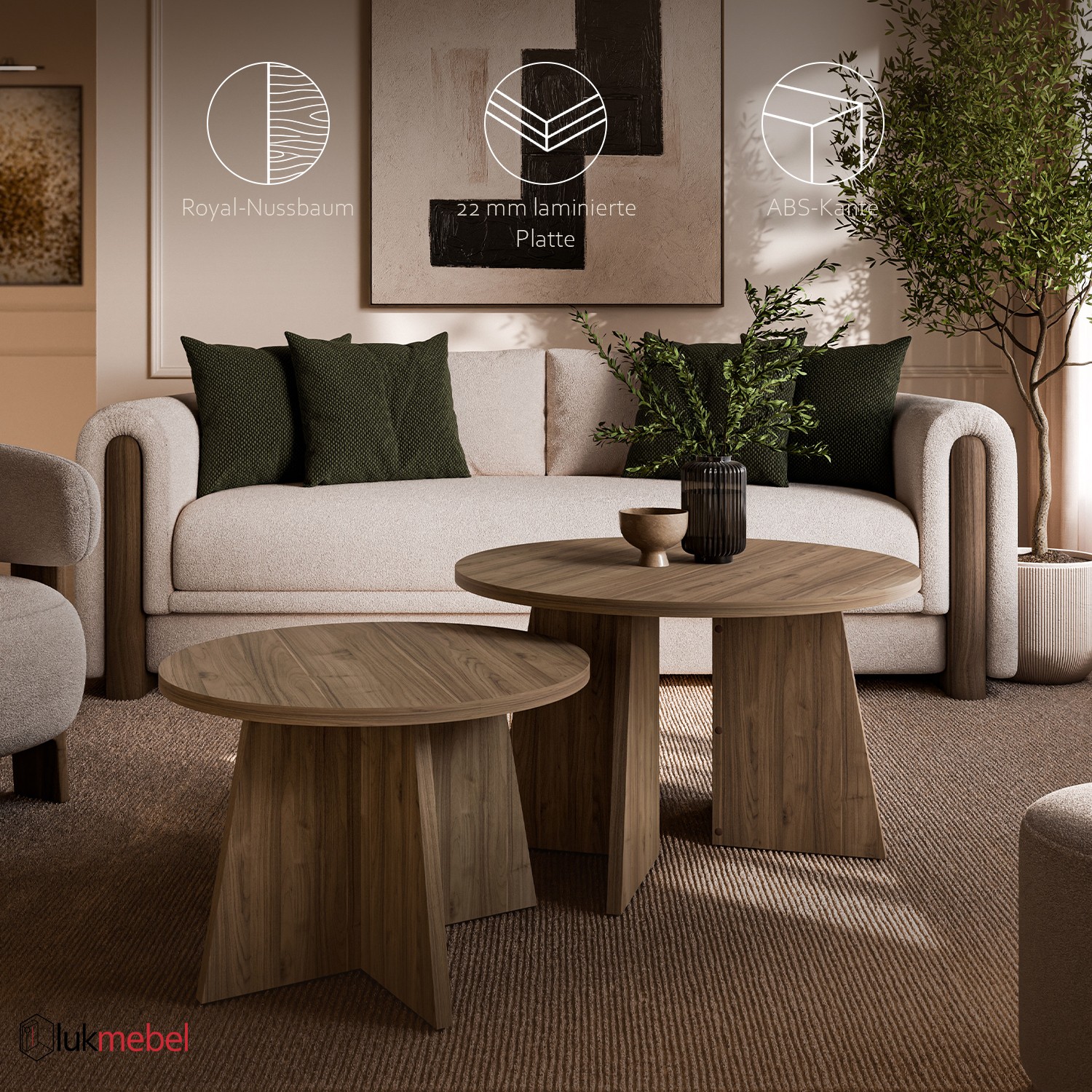 Couchtisch-Set MOCHA 2er-Set Nussbaum Royal