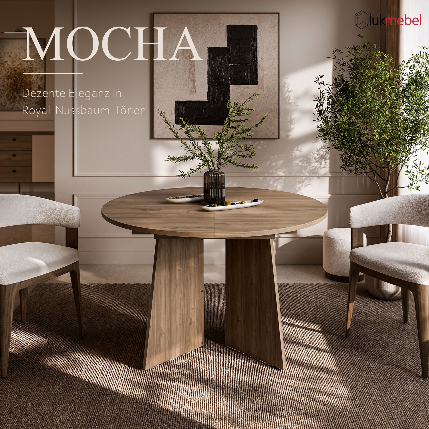 Runder ausziehbarer Esstisch MOCHA 120–160 cm